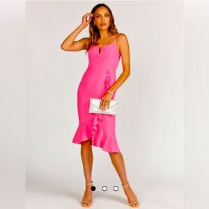 Do + Be Fuchsia Pink Sleeveless Side Ruffle Sweetheart Frill‎ Midi Dress Small S
